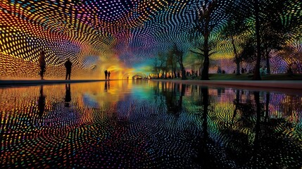 Stunning Illuminated Pathway with Reflections in a Nighttime Art Installation
