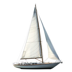A sleek sailboat in motion, with the sails fully unfurled and the boat tilting slightly. isolate on transparent background