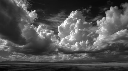 Epic Monochrome Cloudscape Over a Vast Plain