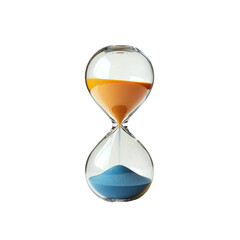 A modern, artistic hourglass with a colored liquid instead of sand, flowing slowly. isolate on transparent background