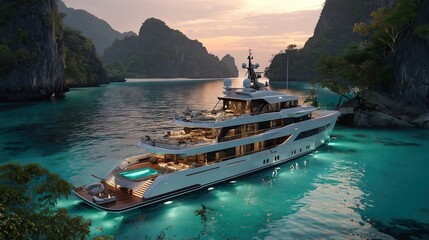 Luxury Superyacht Anchored in a Secluded Tropical Cove