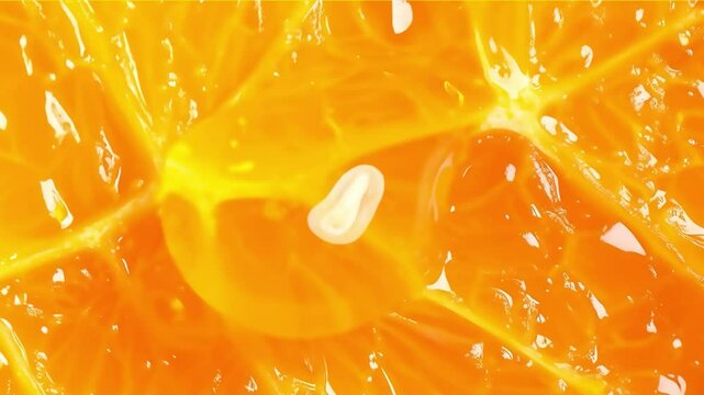 Juicy orange pulp detail shows vibrant citrus fruit texture for a refreshing and healthy food background idea.