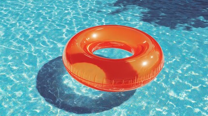 Orange Inflatable Ring in a Sun-Drenched Pool
