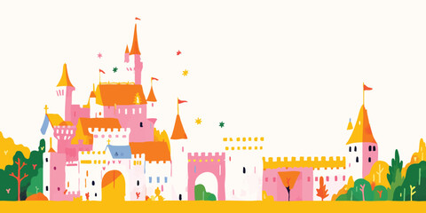 A whimsical illustration of a vibrant fairy-tale castle, the image is full of color and architectural detail, evoking a sense of wonder and fantasy.