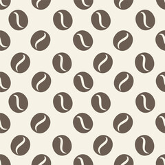 Seamless vector pattern featuring repeating brown coffee bean icons. 