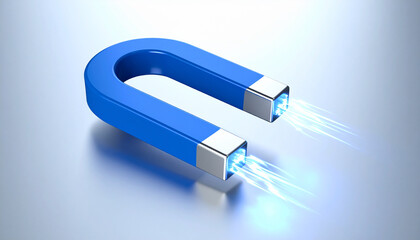 Powerful Horseshoe Magnet with Energy Beams 3D Render