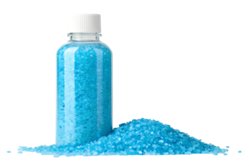 Soothing Blue Bath Salts in Clear Bottle Relaxing Spa Experience
