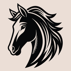 Elegant Black and White Horse Head Illustration with Flowing Mane on a Light Background for Various Creative Projects