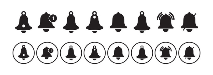 Notification Bell Icons Set. Alert, Ringing, Silent, and Muted Symbols Collection. Victor illustration eps 10