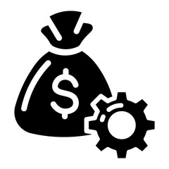 Made in uk a money bag and a gear symbolize financial strength vector icon solid style.