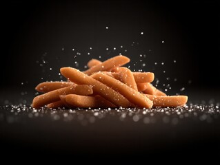Delicious crispy sweet potato fries kitchen table food photography dark background close-up culinary delight