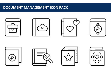 Document management icons in a simple, linear style. A collection of various document management tools.
