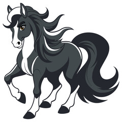 Cartoon Horse with a Flowing Mane and Tail in a Galloping Pose on a White Background