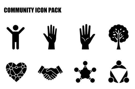 Community icon pack with diverse people/actions in various scenarios.