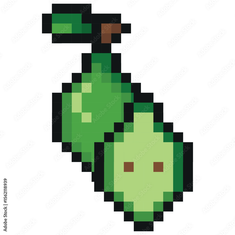 Fototapete garden fruit in pixel art style namely green pear icon, retro 8-bit graphics style with visible squa