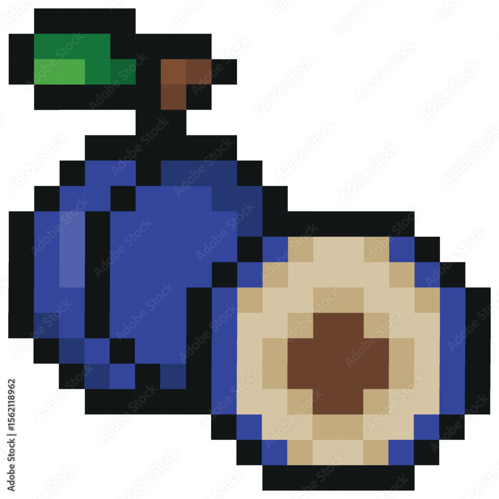Fototapete garden fruit icon in pixel art style namely plum icons, retro 8-bit graphics style with visible squa