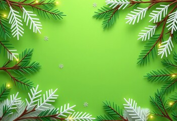 Obraz premium Winter green paper cut Xmas tree branches background Modern design, festive copy space, invitation, wintergreen