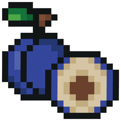 garden fruit icon in pixel art style namely plum icons, retro 8-bit graphics style with visible square pixels and minimal color palette