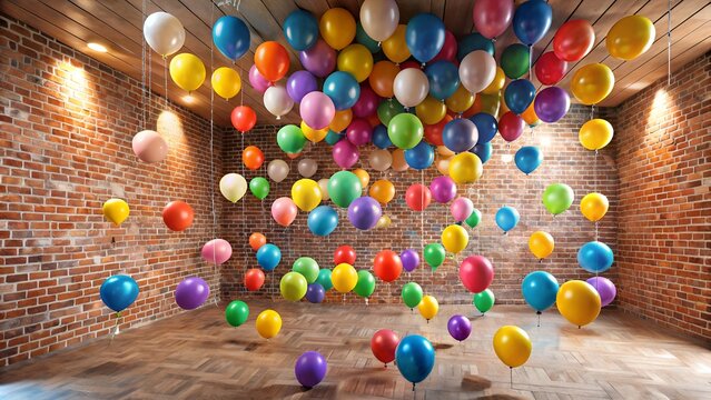 Ceiling Filled with Colorful Balloons Minimal Modern Decor - Powered by Adobe