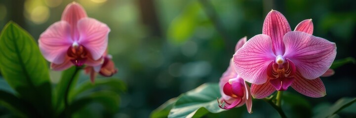 Obraz premium Exotic orchids, delicate ferns, elegant display, growth, color