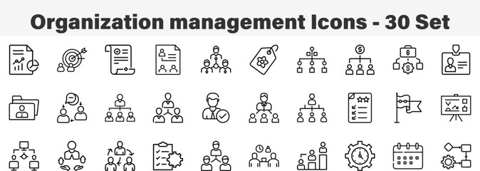 Organization management Icons 30 Set. Line Art Icon Collection. Editable Stroke. Vector Illustration