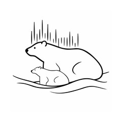 A polar bear mother cub with stylized trees on animal mammal