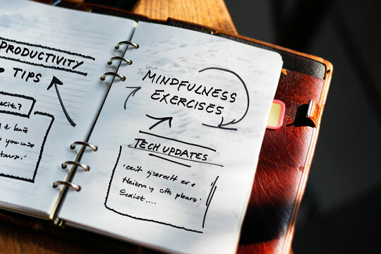 Open Notebook Displaying Productivity and Mindfulness Notes for Enhanced Efficiency and Mental Well being Techniques