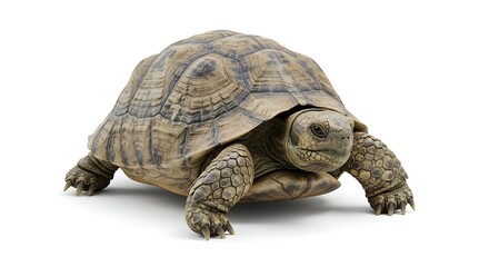 Fototapeta premium Studio Portrait of Tortoise with Textured Shell on White Background