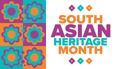 South Asian Heritage Month. Celebrate the diverse cultures and histories of South Asia. Traditional pattern. Creative art poster. Vector illustration
