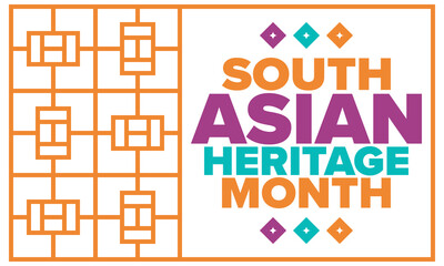 South Asian Heritage Month. Celebrate the diverse cultures and histories of South Asia. Traditional pattern. Creative art poster. Vector illustration