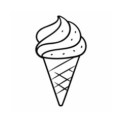 An ice cream cone with swirled ice cream dots on dessert food