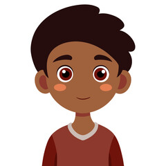 Obraz premium boy, dark skin boy, brunette hair boy, neutral expression, calm child, African boy, cartoon boy, child portrait, boy face, kid character, white background, flat design, boy avatar, boy clipart, child 