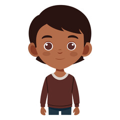 boy, dark skin boy, brunette hair boy, neutral expression, calm child, African boy, cartoon boy, child portrait, boy face, kid character, white background, flat design, boy avatar, boy clipart, child 