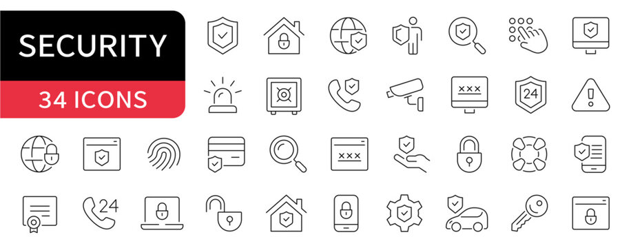 Security simple line icons set. Protection, safety, password editable stroke icon. vector