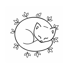 Sleeping fox surrounded by leaves in a circle outline on animal