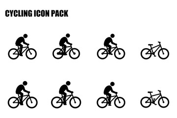 Obraz premium Cycling icons in various poses on a plain background. Simple black and white silhouettes of people riding bicycles in different positions for use in a cycling icon pack.