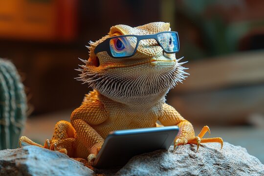 Smart Bearded Dragon with Phone