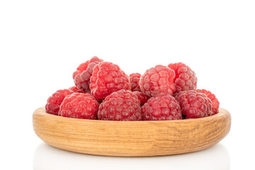 Fresh sweet raspberries isolated on white background, macro.