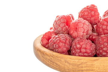 Fresh sweet raspberries isolated on white background, macro.