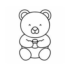 Cartoon teddy bear holding a cylinder shape with a smiling face rounded features