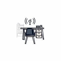 Desk with a chair and home notification system design in a modern workspace