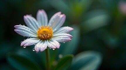 Obraz premium A beautiful white and pink daisy flower covered in fresh morning dew droplets. A delicate macro shot capturing the freshness and beauty of nature.