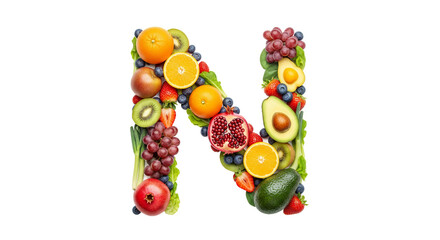 Letter N made of fruits, fresh food, healthy eating concept, copy space
