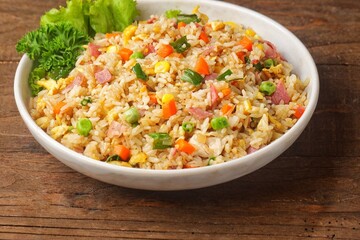 Nasi goreng Hongkong. Chinese Fried rice is a dish of cooked rice that has been stir-fried in a wok...