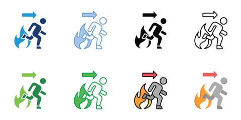 Fire Evacuation Icons Set Vector Multiple Style Collection