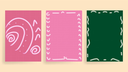 Neon Doodle,Ethnic Border Templates Vector Set in Pink,Green