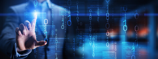 Binary Code and Software Programming Visualization with Interactive Digital Interface.