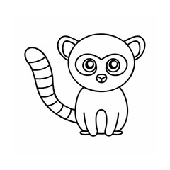 Cartoon lemur with large eyes striped tail for kids coloring page animal mammal