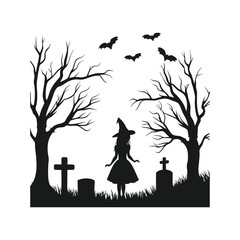 Gothic Witch Girl in Eerie Halloween Forest