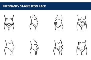 Pregnant female figures in various stages of pregnancy, side view, illustrating the progression of the pregnancy.